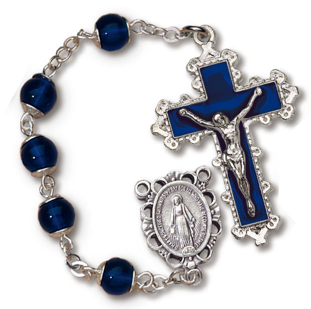 Women's Medium Blue Catholic Rosary Beads Glass Beads 6mm