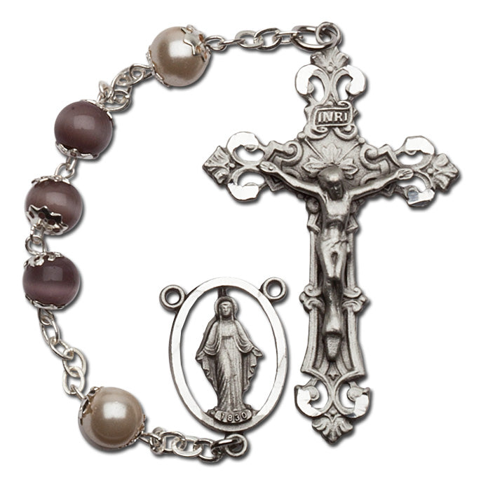 Women's Medium Cat's Eye Catholic Rosary Beads Glass Beads