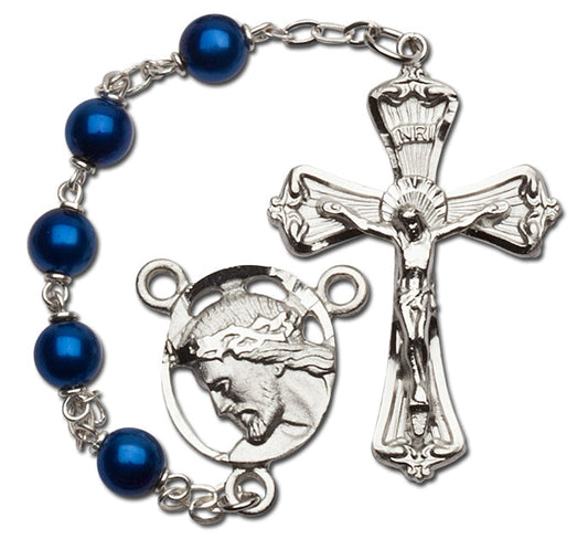 Men's Medium Blue Catholic Rosary Beads Glass Beads 7mm
