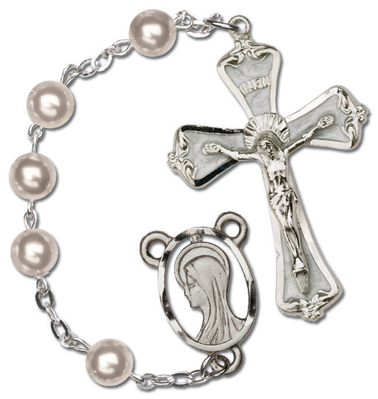 Women's Medium White Catholic Rosary Beads, Glass beads