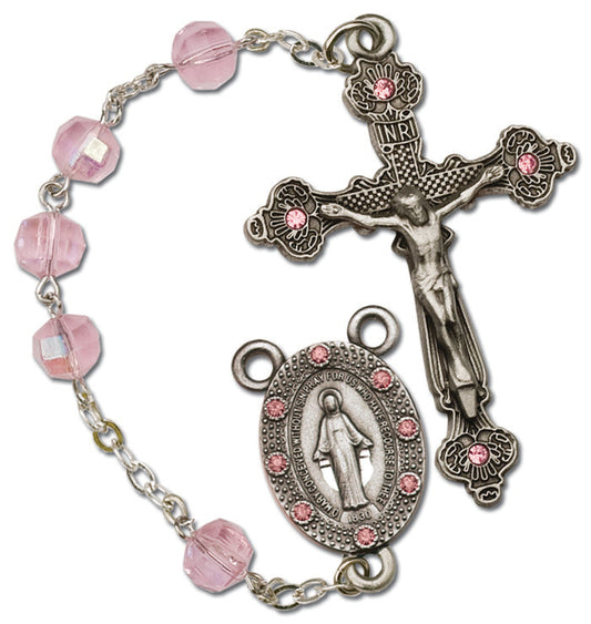 Women's Medium Pink Catholic Rosary Beads Aurora Borealis