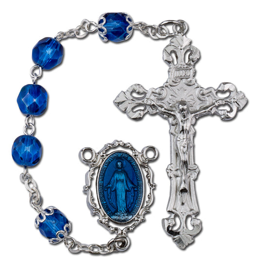 Women's Medium Blue Catholic Rosary Beads Crystal Beads