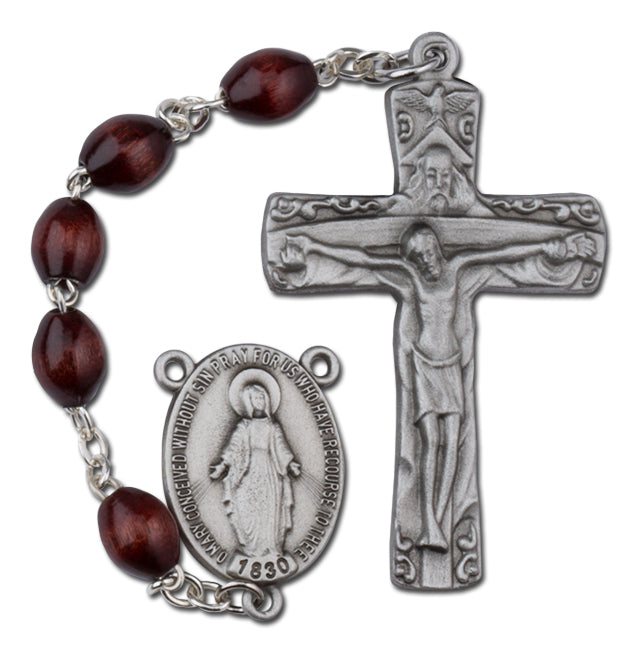 Men's Holy Trinity Medium Brown Catholic Rosary Beads Wood Beads