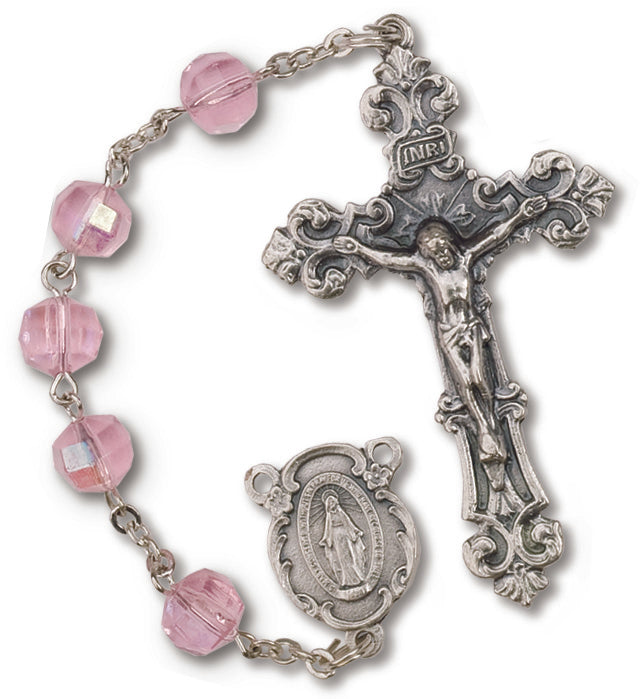 Women's Medium Pink Catholic Rosary Beads Aurora Borealis
