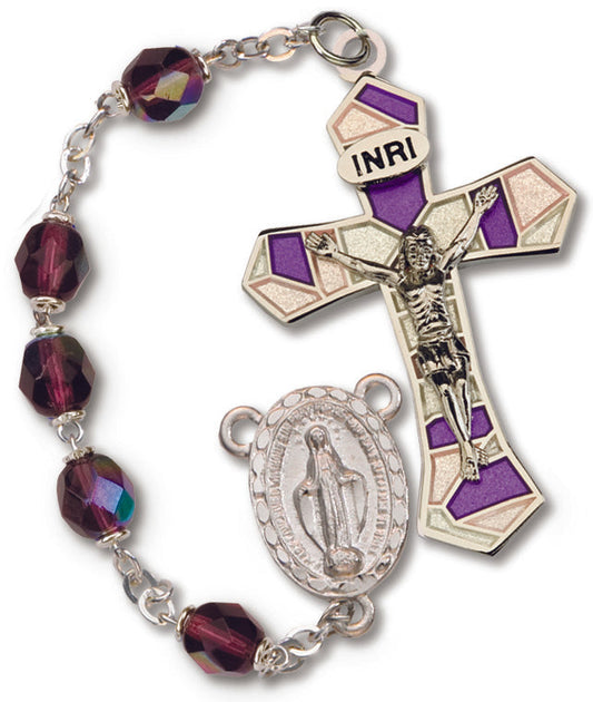 Women's Medium Amethyst Catholic Rosary Beads Aurora Borealis