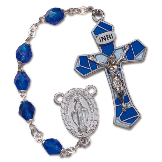 Women's Medium Blue Catholic Rosary Beads Aurora Borealis Beads