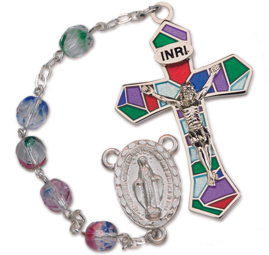 Women's Medium Multi Colored Catholic Rosary Beads Glass Beads