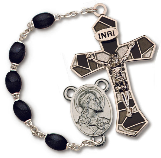 Women's Large Black Catholic Rosary Beads, Wood Beads Set