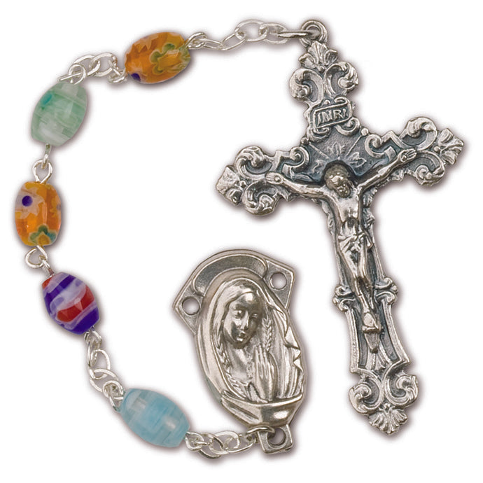 Women's Large Multi Colored Catholic Rosary Beads Glass Beads
