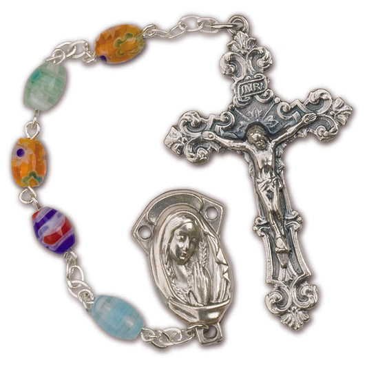 Women's Large Multi Colored Catholic Rosary Beads Glass Beads