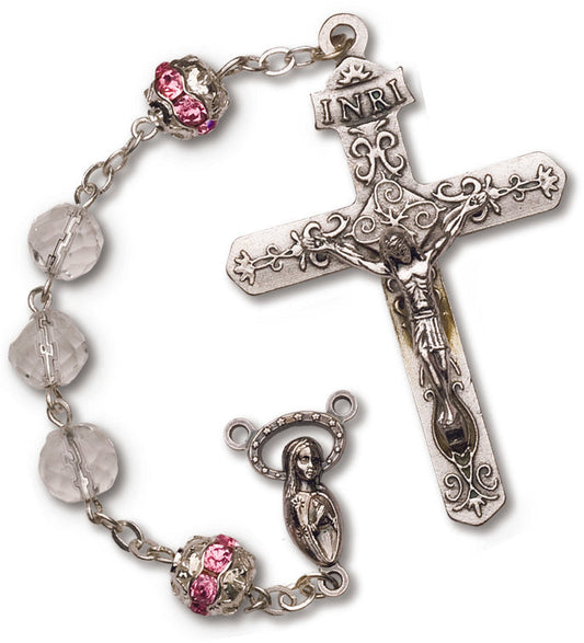 Women's Medium Rose Catholic Rosary Beads Crystal Beads