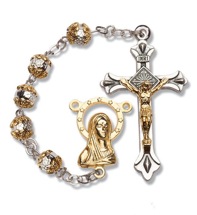 Women's Medium Rose Catholic Rosary Beads, Metal Beads Set