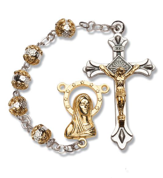 Women's Medium Rose Catholic Rosary Beads, Metal Beads Set