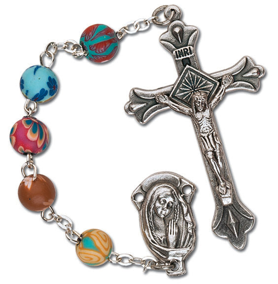 Women's Medium Multi Colored Catholic Rosary Beads Fimo Clay