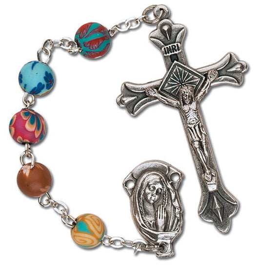 Women's Medium Multi Colored Catholic Rosary Beads Fimo Clay
