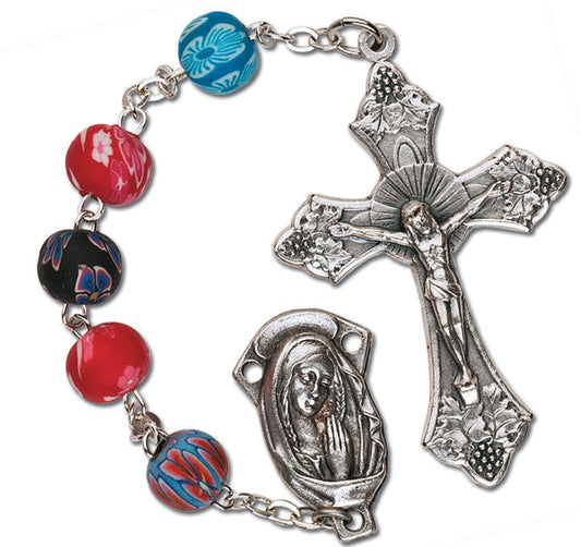 Women's Large Multi Colored Catholic Rosary Beads Fimo Clay