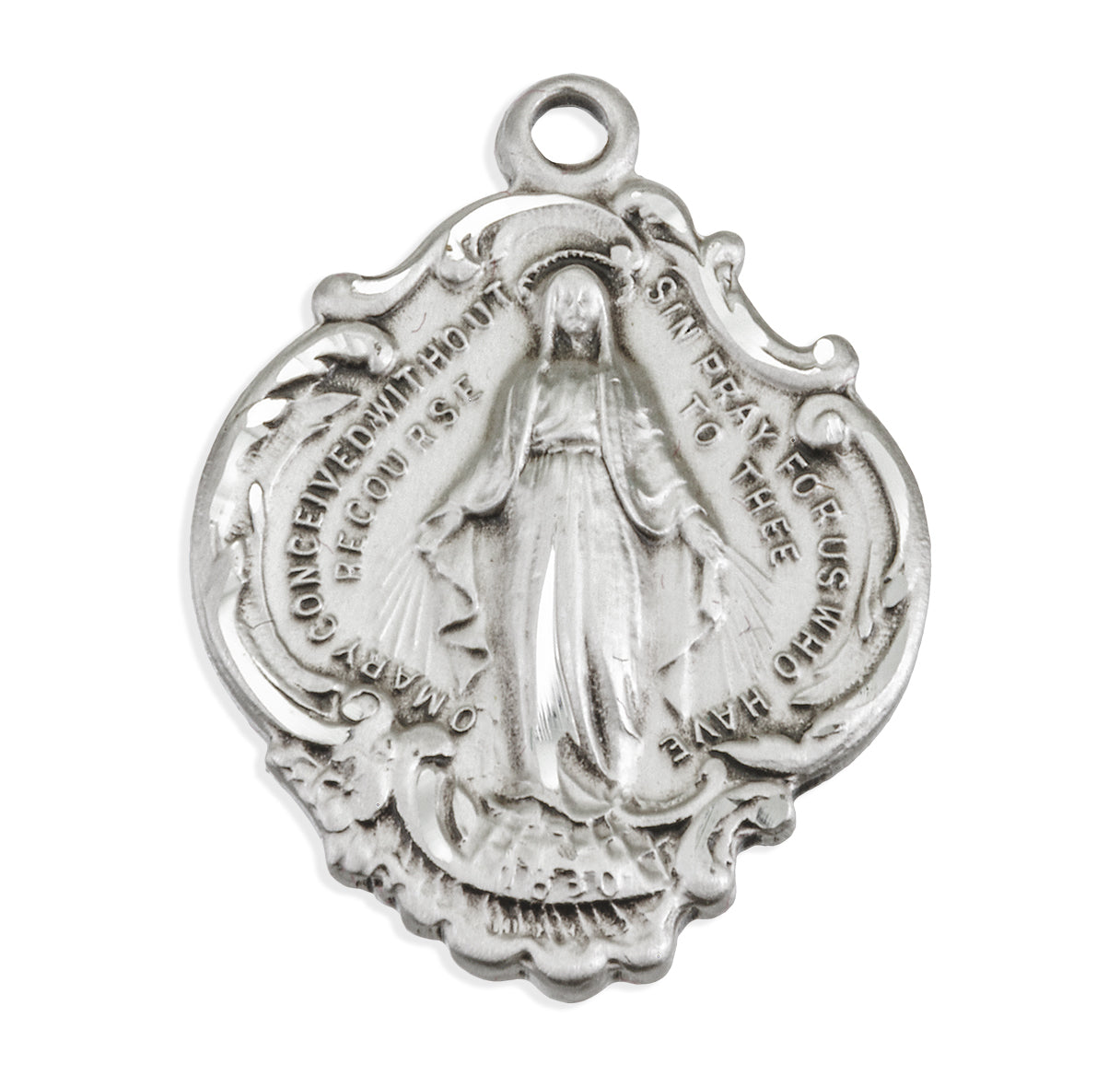 Sterling Silver Baroque Style Miraculous Medal Pendant Necklace
