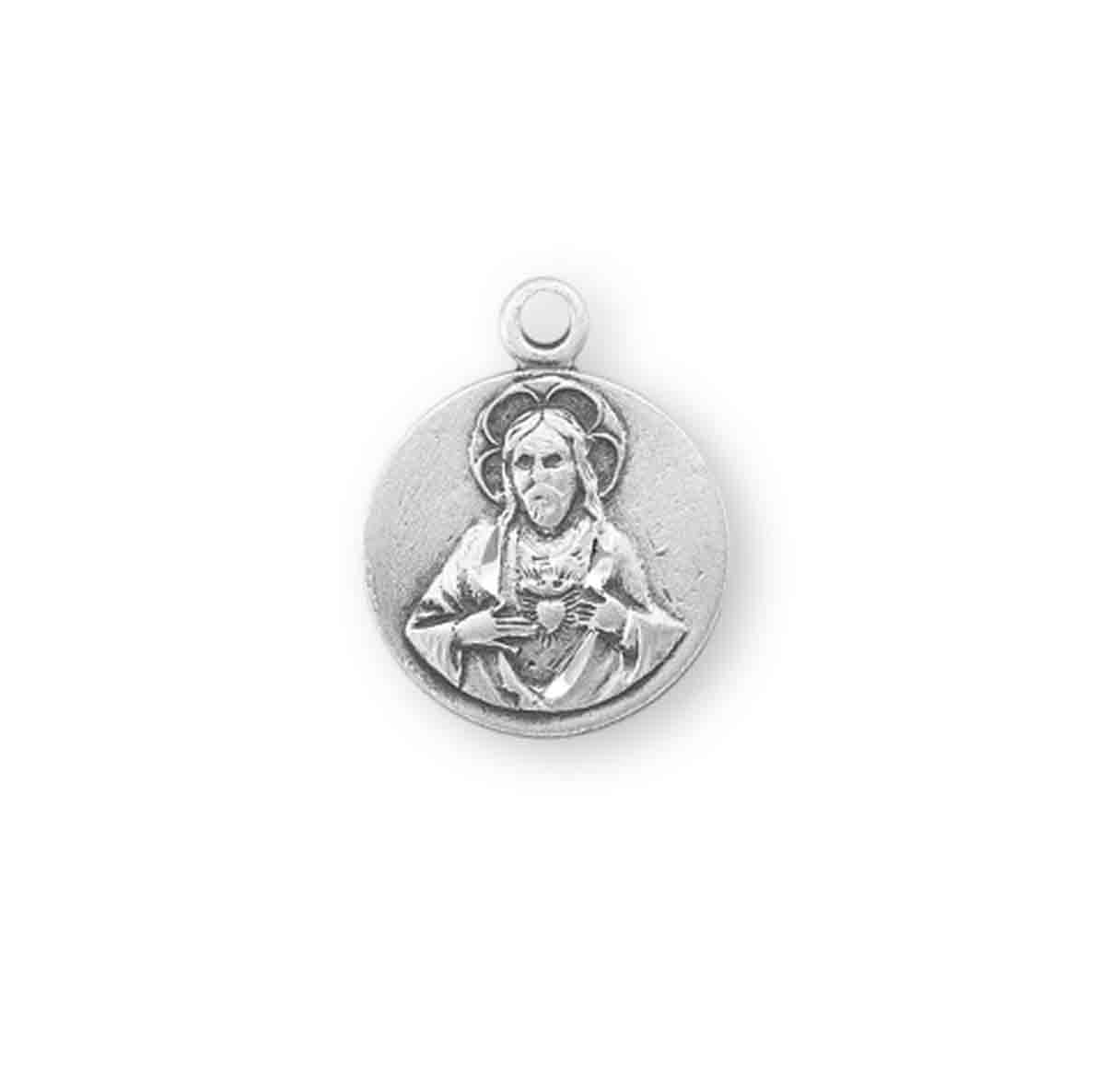 Sterling Silver Scapular Sacred Heart of Jesus Medal Necklace