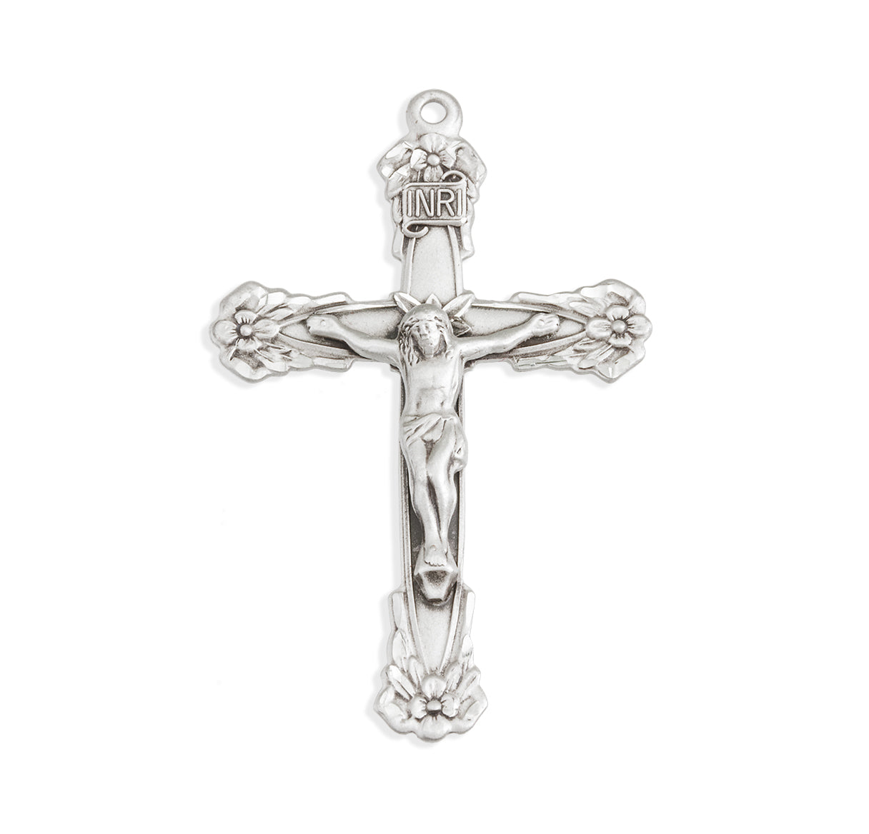 Floral Designed Sterling Silver Crucifix with Chain Gift Box
