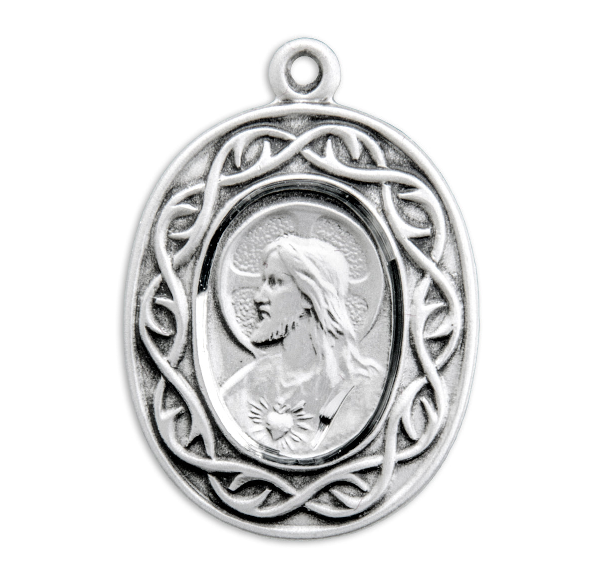 Crown of Thorns Sterling Silver Scapular Medal Pendant Necklace