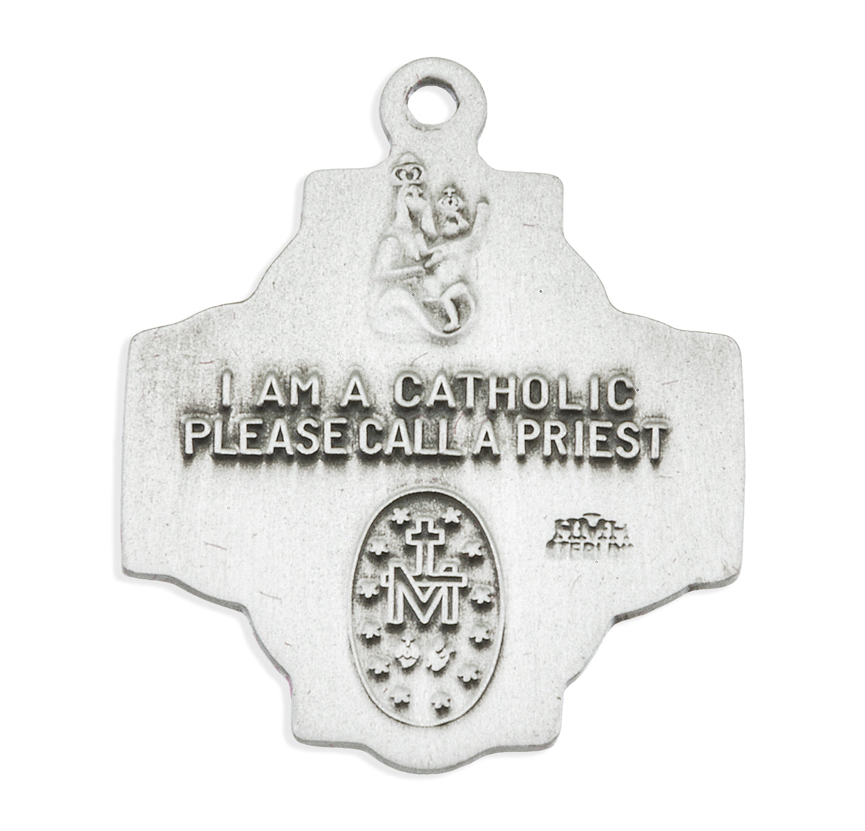 Extel Silver Catholic 4-Way Medal Cross Necklace For Devotion