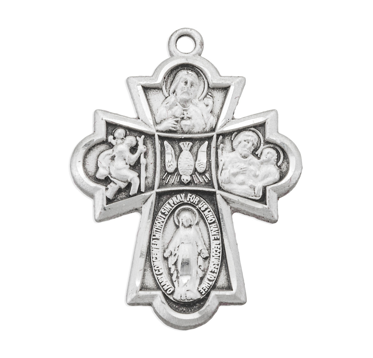 Extel Silver Catholic 4-Way Medal Cross Necklace Gift