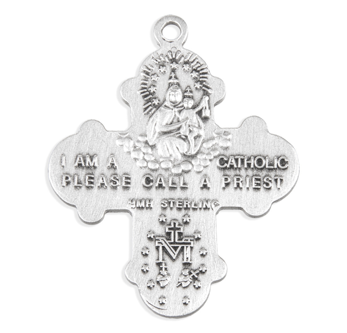 Extel Silver Catholic 4-Way Medal Cross Necklace Gift