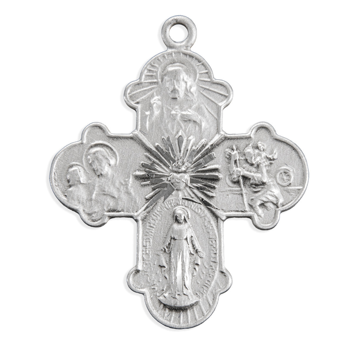 Extel Silver Catholic 4-Way Medal Cross Necklace Gift