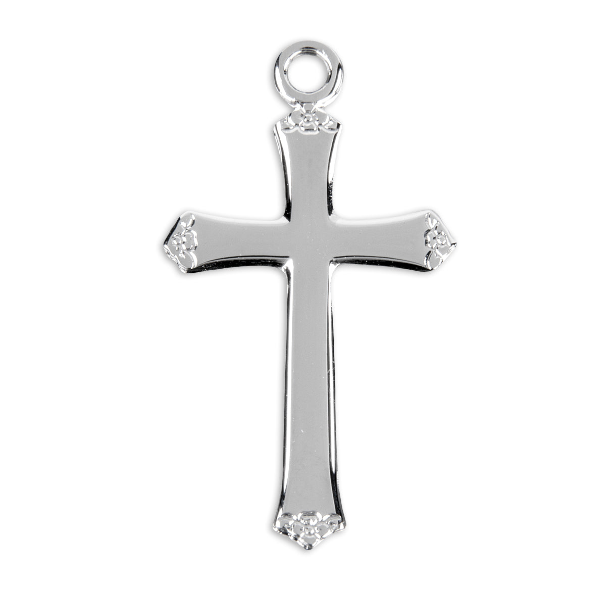 Sterling Silver Flower Tipped Cross with Chain and Gift Box