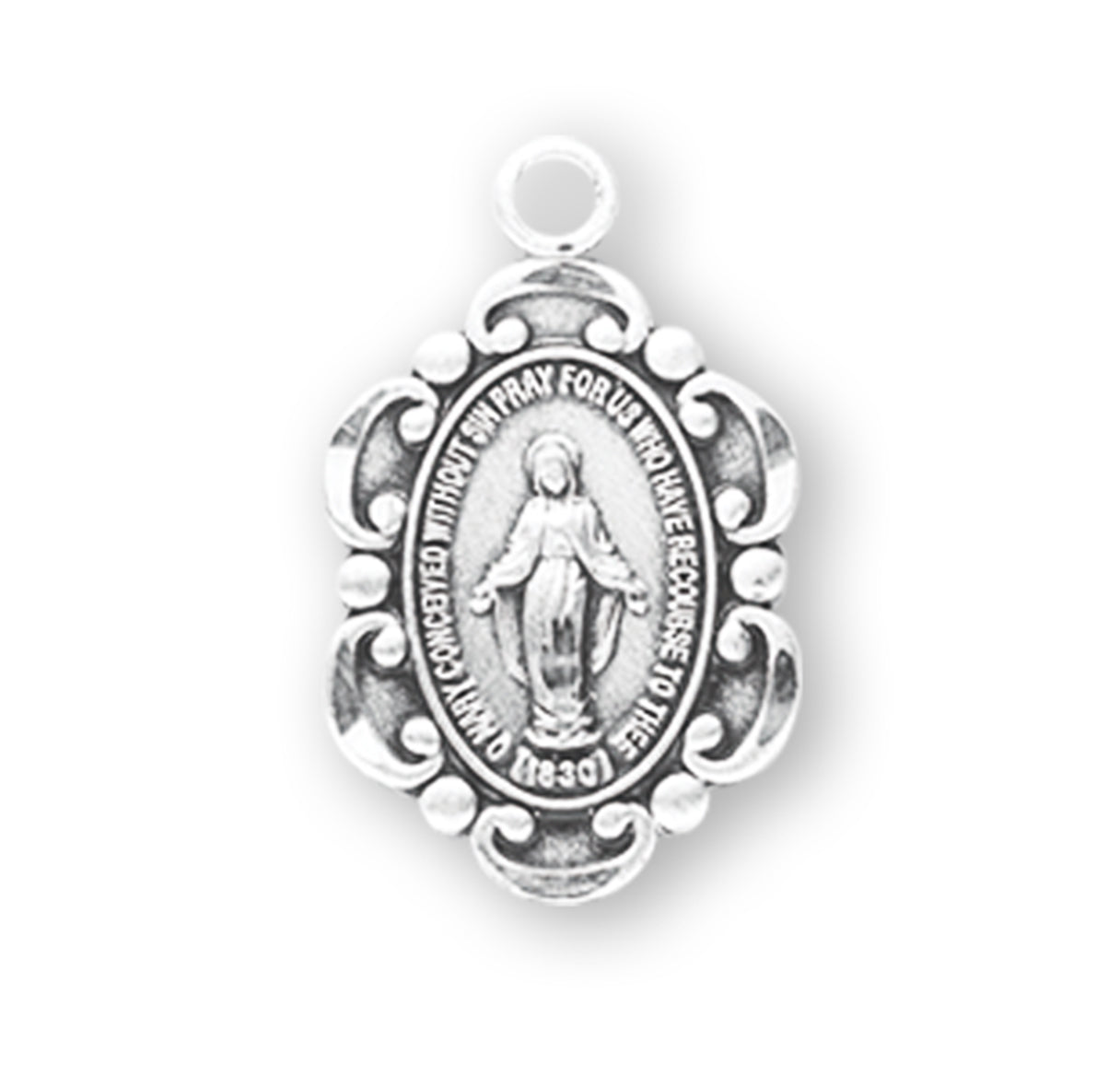 Sterling Silver Oval Fancy Edge Miraculous Medal Necklace