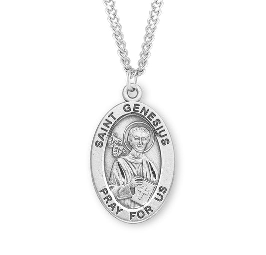 St. Genesius Sterling Silver Medal Necklace