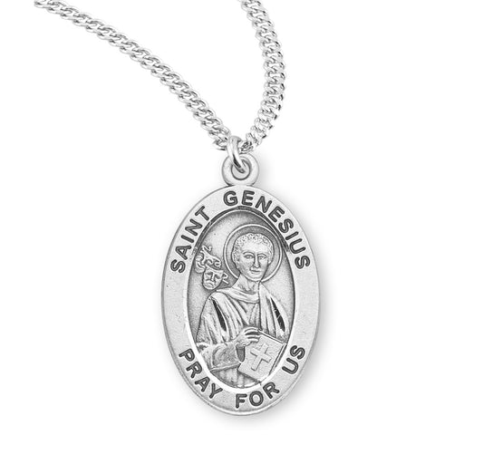 St. Genesius Sterling Silver Medal Necklace