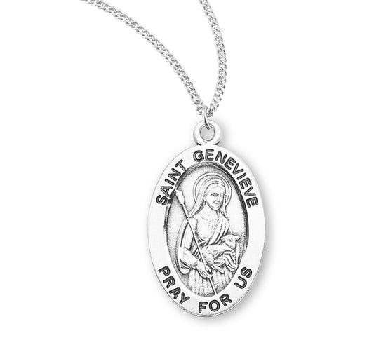St. Genevieve Sterling Silver Medal Necklace