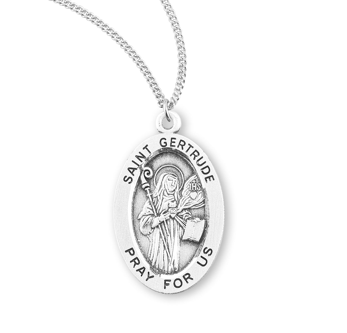 St. Gertrude Sterling Silver Medal Necklace