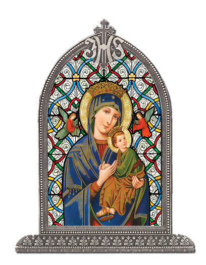 Our Lady of Perpetual Help Arch Liturgical Glass Small Textured Italian Plexiglass