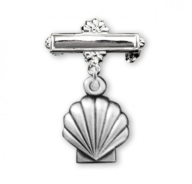 Extel Sterling Silver Baby Holy Baptism Shell Medal on a Bar Pin, Catholic Baptism Gift, Made in USA