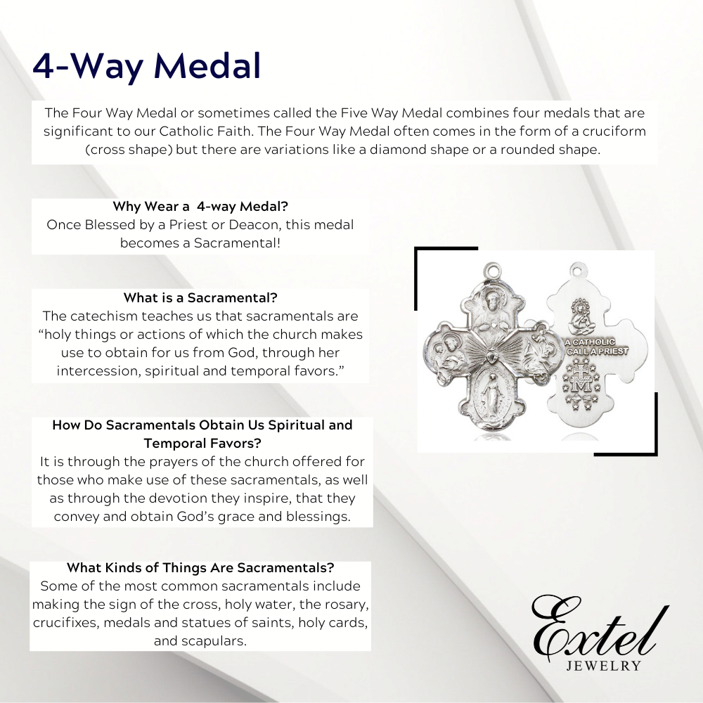 4-Way Pewter Medal Cross Cruciform Pendant with Chain