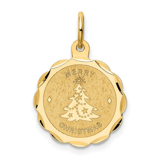 Extel Medium 14k Gold Merry Christmas Disc Charm Made in USA
