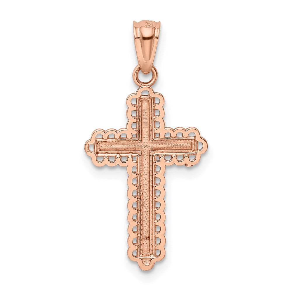 Extel Medium 14k Rose Gold Rhodium Cross Pendant Charm
