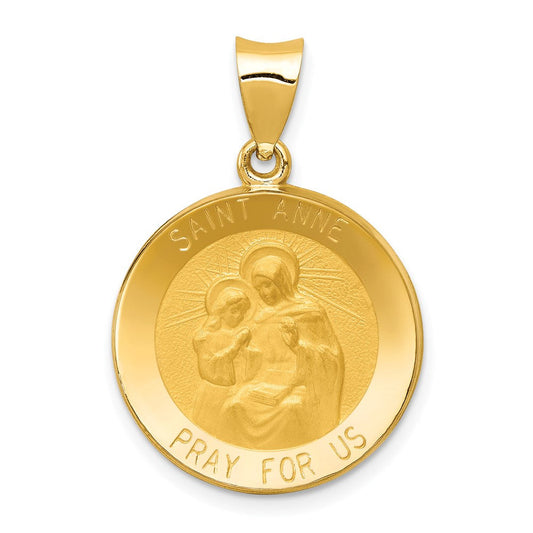 Extel Medium 14k Polished and Satin Patron Saint Anne Medal Pendant Charm, Made in USA