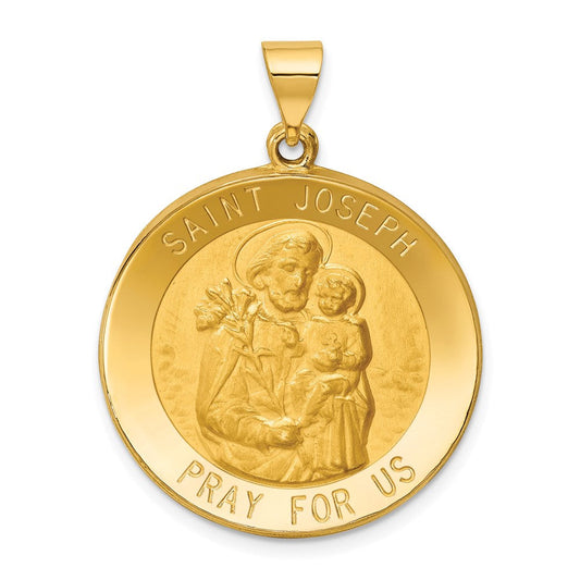 Extel Large 14k Polished and Satin Patron Saint Joseph Medal Pendant Charm, Made in USA