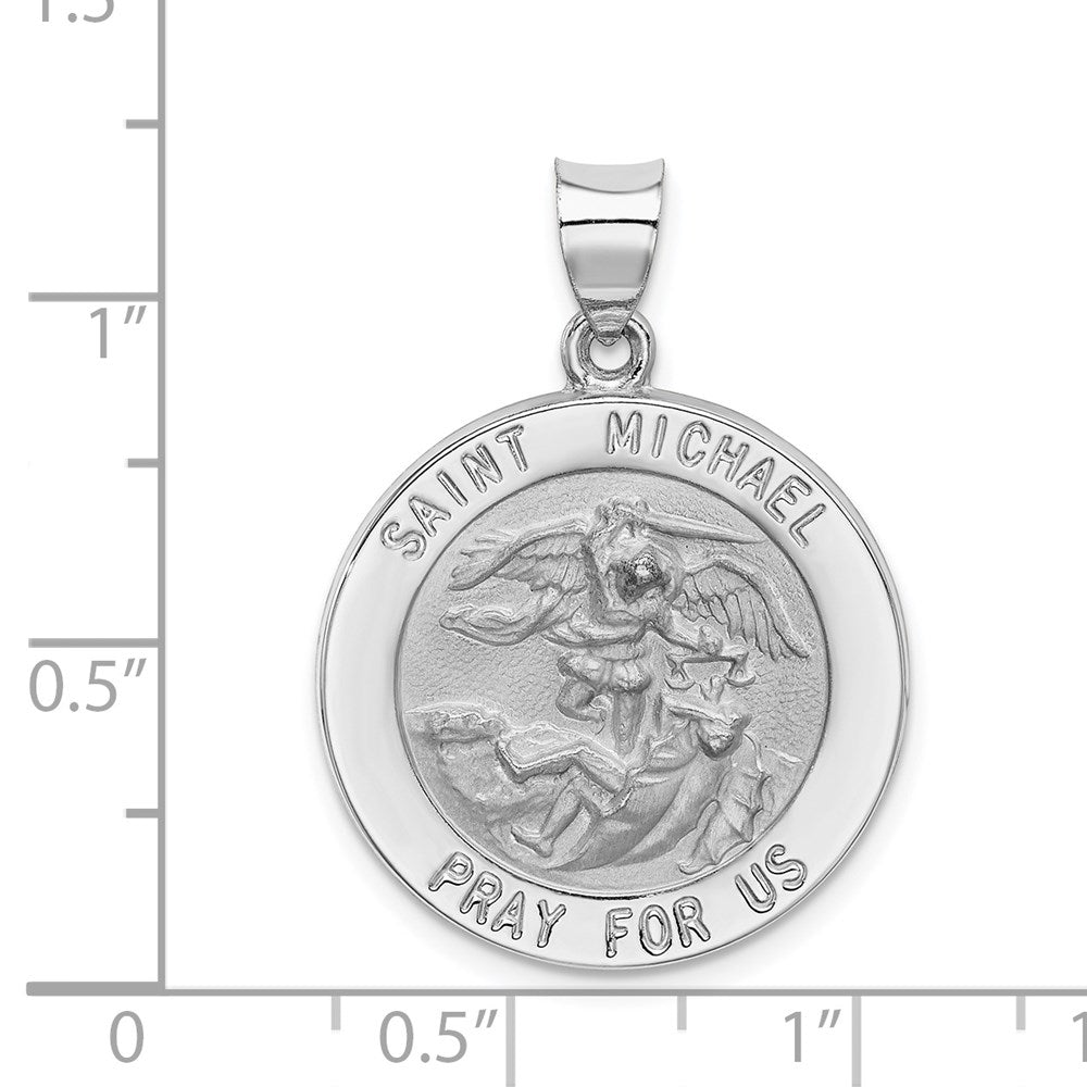 Extel Large 14k White Gold Saint Michael Medal Pendant Charm
