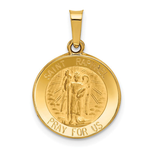 Extel Medium 14k Polished and Satin Patron Saint Raphael Medal Pendant Charm, Made in USA