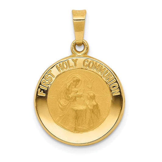 Extel Medium 14k Polished and Satin First Holy Communion Medal Pendant Charm, Made in USA