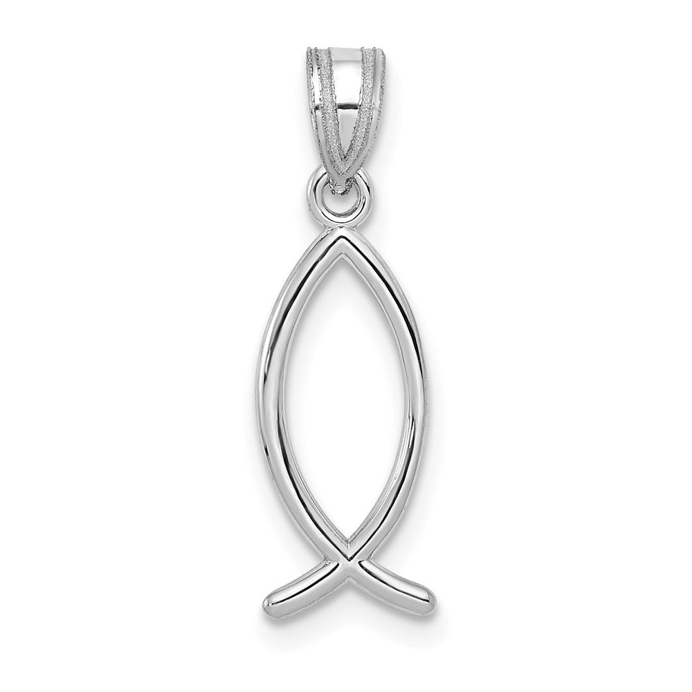 Extel Medium 14k White Gold Ichthus Fish Pendant, Made in USA
