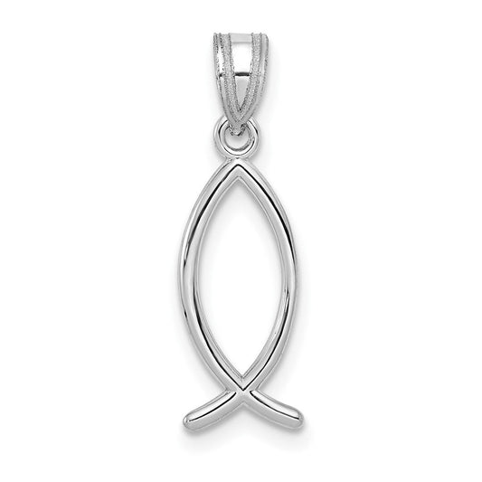 Extel Medium 14k White Gold Ichthus Fish Pendant, Made in USA