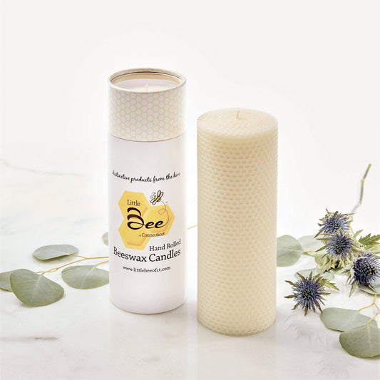 8 Inch Hand Rolled Beeswax Pillar Candle Natural Glow