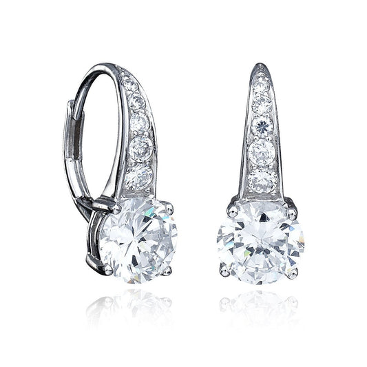 Crislu Accented Brilliant Cut Leverback Drop Earrings Finished in Pure Platinum