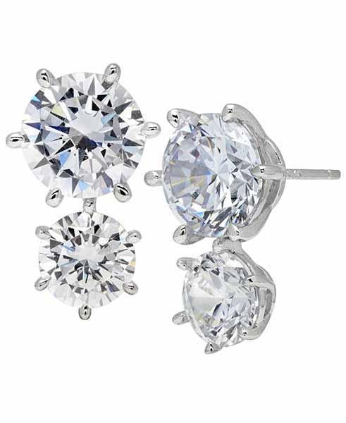 Crislu Double Brilliant Stud Earrings Finished in Pure Platinum