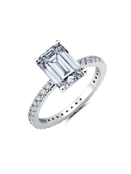 Crislu Emerald Step Cut Engagement Ring Finished in Pure Platinum